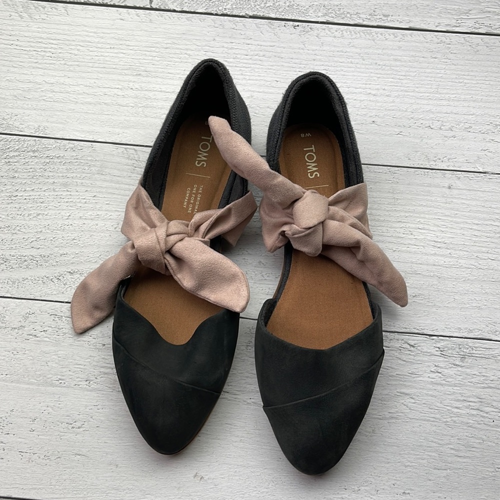 Toms Black and Pink Flats with Bow